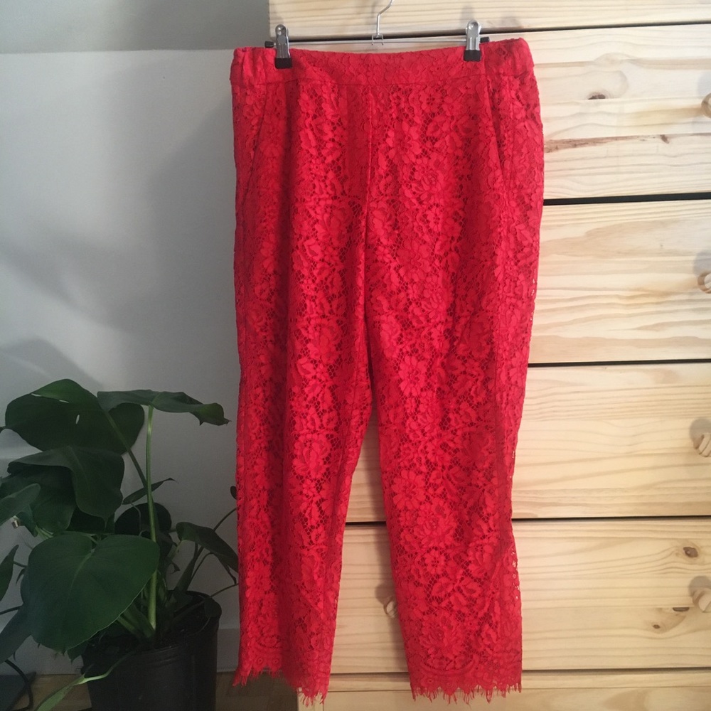 J Crew red lace pants